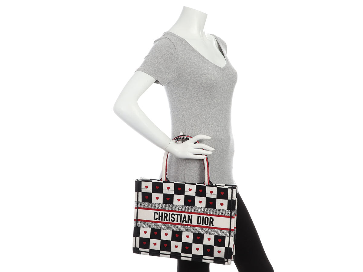 Dior Book Tote Dioramour D-Chess Medium Canvas Black / White / Red