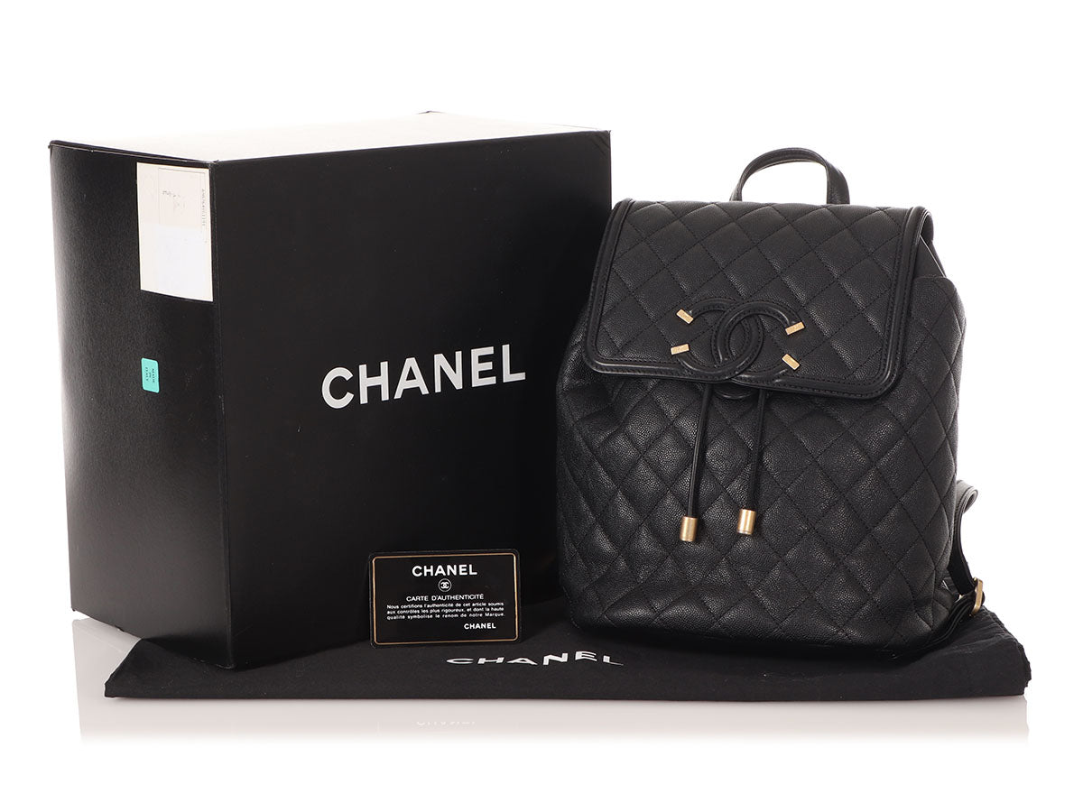 chanel black quilted caviar leather backpack bag Chanel Pre-Owned 2018 Black Caviar Leather Filigree Backpack