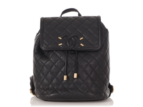 Chanel Black Quilted Caviar CC Filigree Backpack