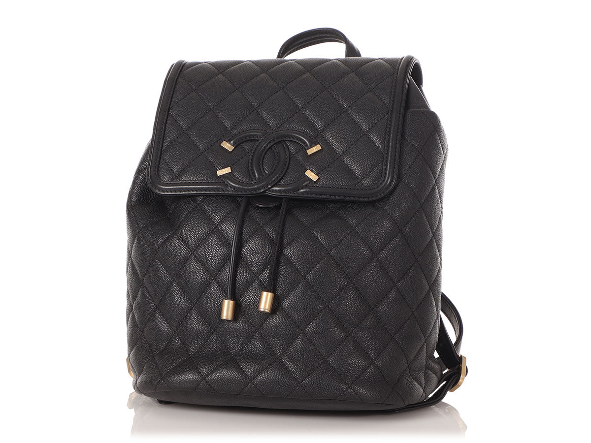 chanel leather backpack purse Chanel Pre-Owned 2018 Black Caviar Leather Filigree Backpack