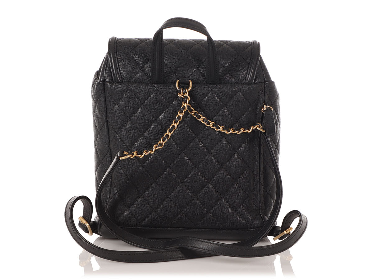 chanel black quilted leather backpack Chanel Pre-Owned 2018 Black Caviar Leather Filigree Backpack