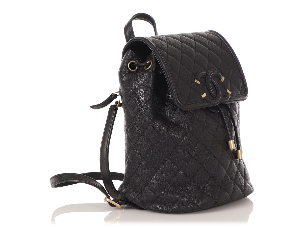 chanel black caviar leather backpack Chanel Pre-Owned 2018 Black Caviar Leather Filigree Backpack