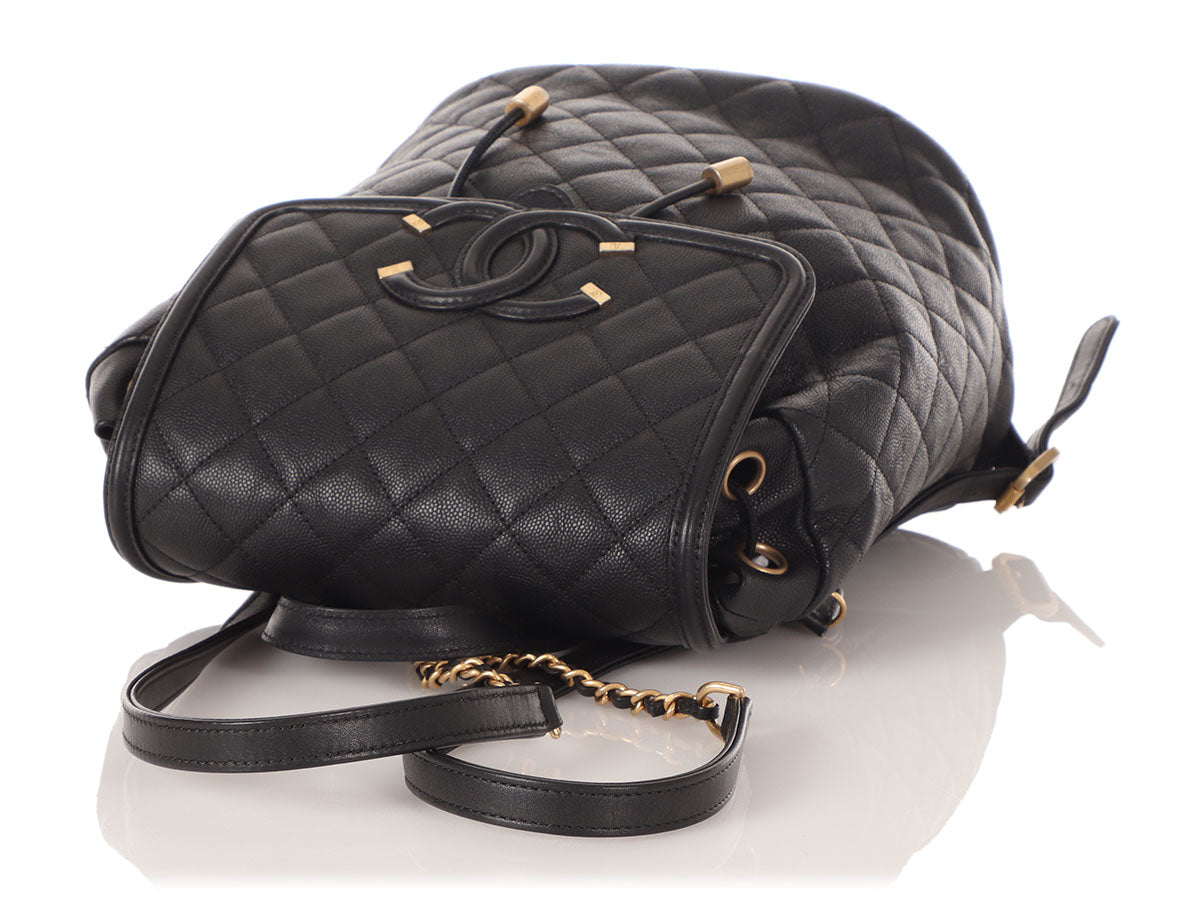 c&c leather backpack Chanel Pre-Owned 2018 Black Caviar Leather Filigree Backpack