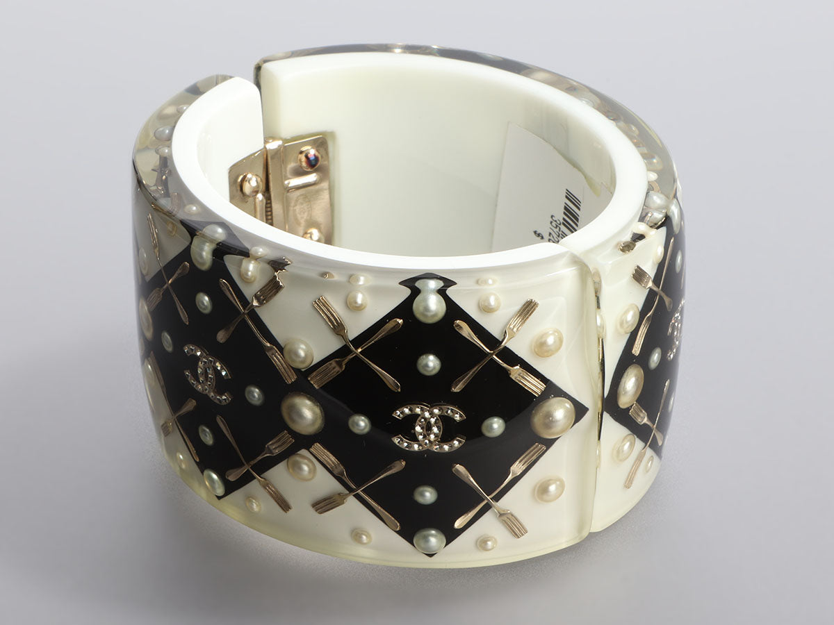 Chanel Two-Tone Resin and Crystal Coco Brasserie CC Fork Bracelet by Ann's Fabulous Finds