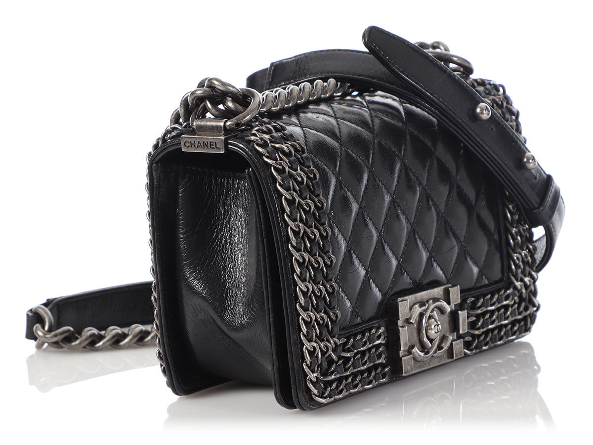 Chanel Small Black Quilted Shiny Calfskin Chain-embellished Boy Bag by Ann's Fabulous Finds
