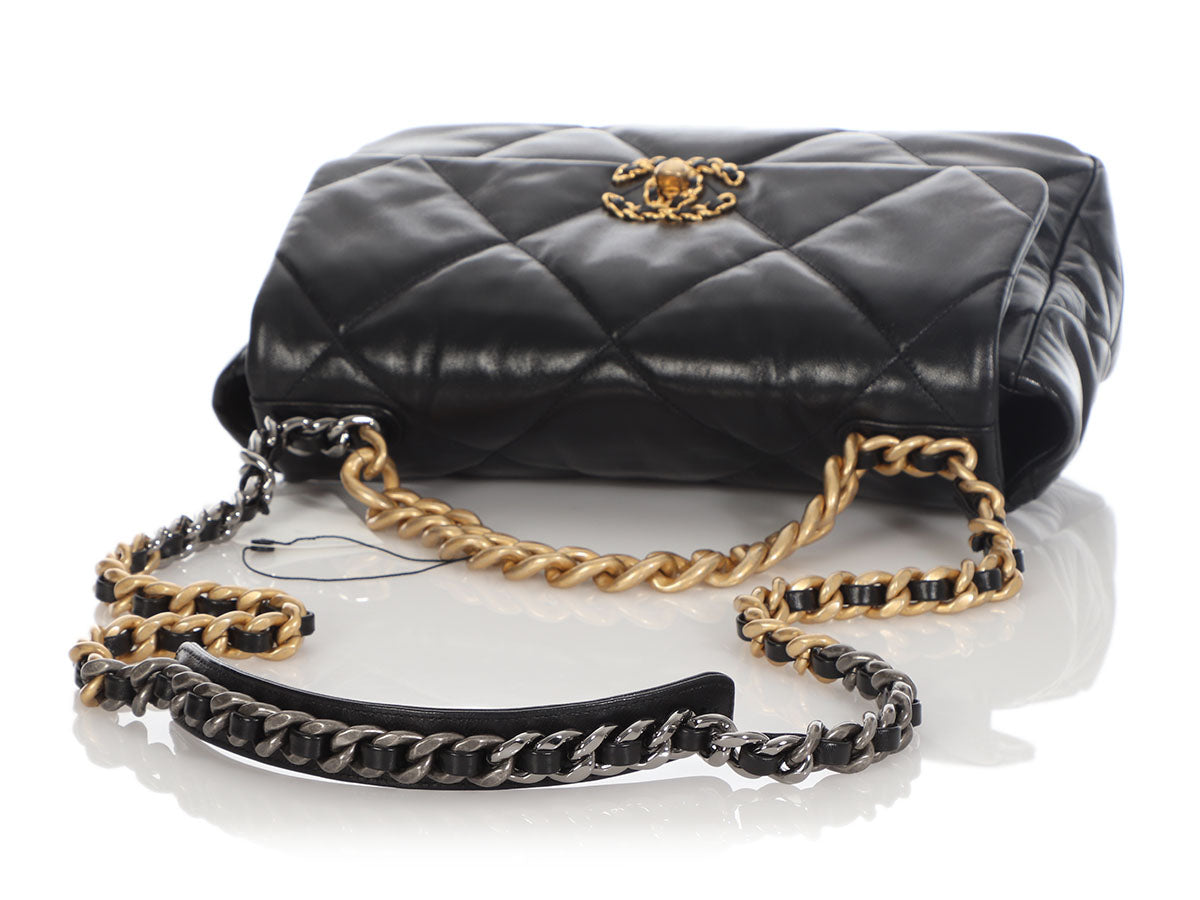 Chanel 19 Handbag Black Goatskin in Goatskin with Gold/Ruthenium-tone - US