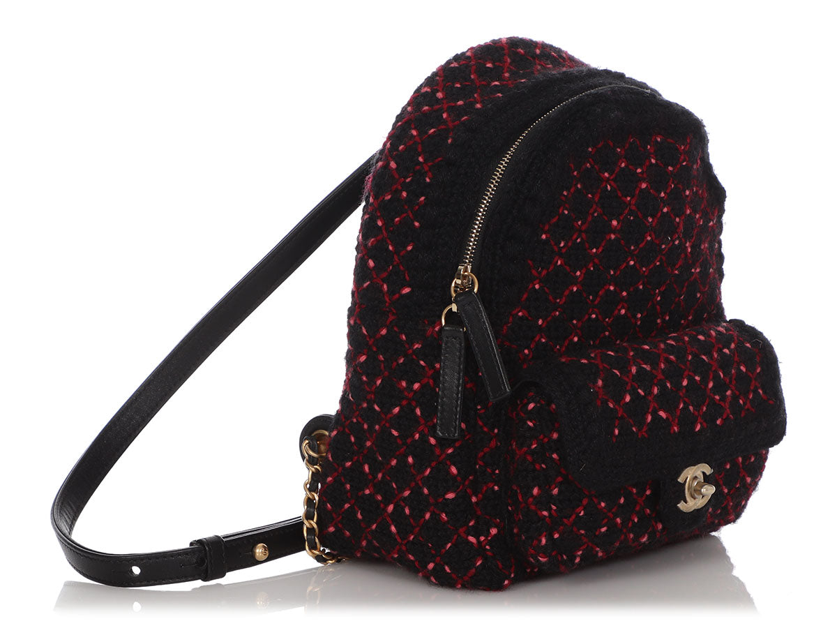 Chanel Mini Black, Red, and Pink Tweed Backpack by Ann's Fabulous Finds