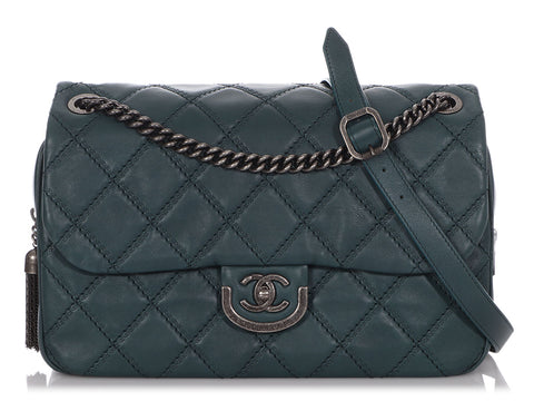 Chanel Green Quilted Lambskin Leather Medium Classic Double Flap Bag 2012