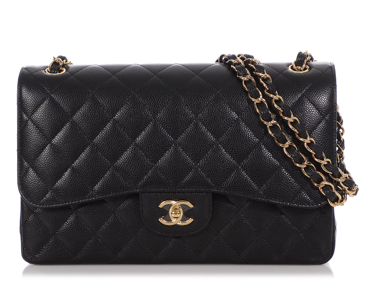 CHANEL Caviar Quilted Jumbo Double Flap Black 1307885