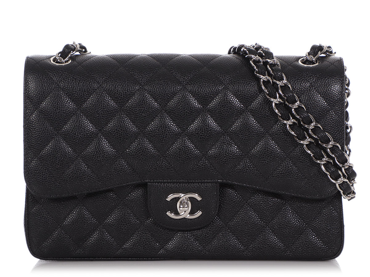 Chanel Black Caviar Quilted Jumbo Double Flap Gold Hardware