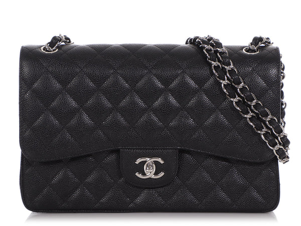 CHANEL, Bags, Chanel 222 Black Quilted Caviar Leather Medium Classic  Double Flap Shw 75c85