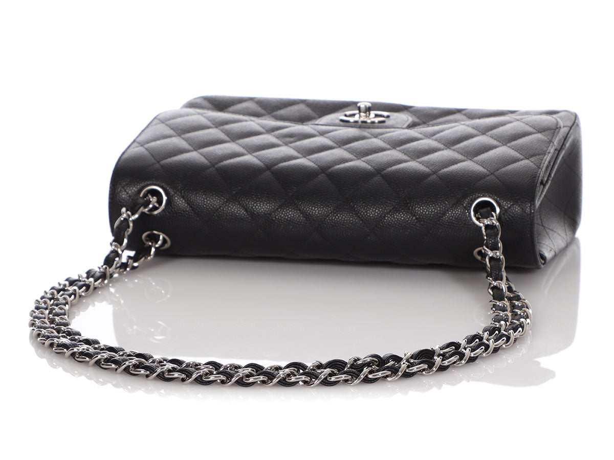 Chanel Black Quilted Caviar Leather Jumbo Classic Double Flap Bag Chanel