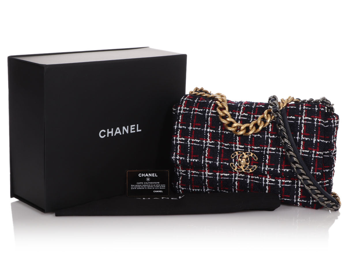 Chanel Large Black, White, and Red Tweed 19 Flap