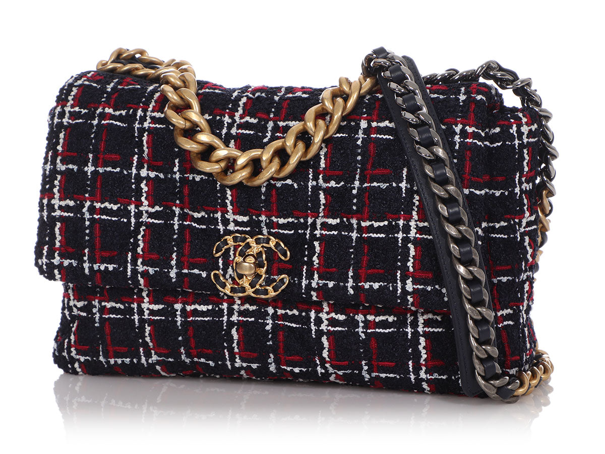 Chanel Red/White Tweed 19 Wallet on Chain