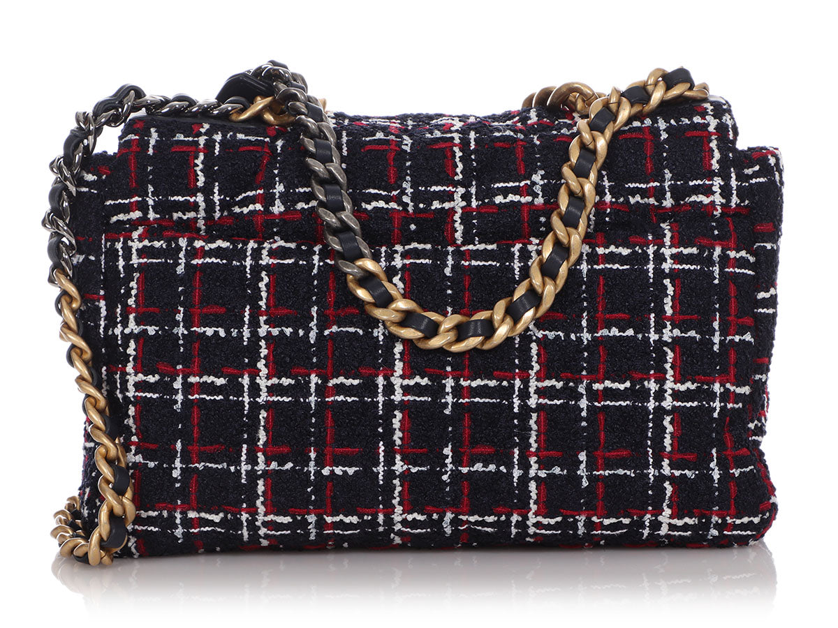 CHANEL Red/White Tweed 19 Wallet On Chain - The Purse Ladies