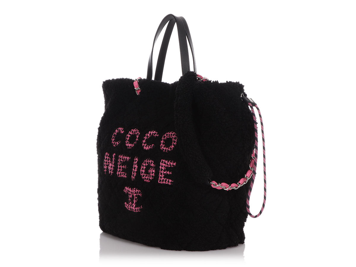 Black Quilted Shearling and Pink Tweed Coco Neige Tote Silver Hardware, 2019