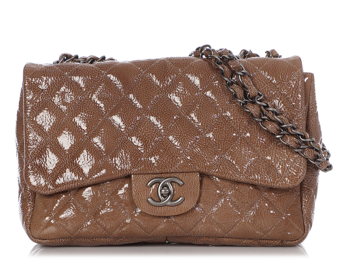 CHANEL 18C Brown Knit Tweed Medium Classic Double Flap Bag