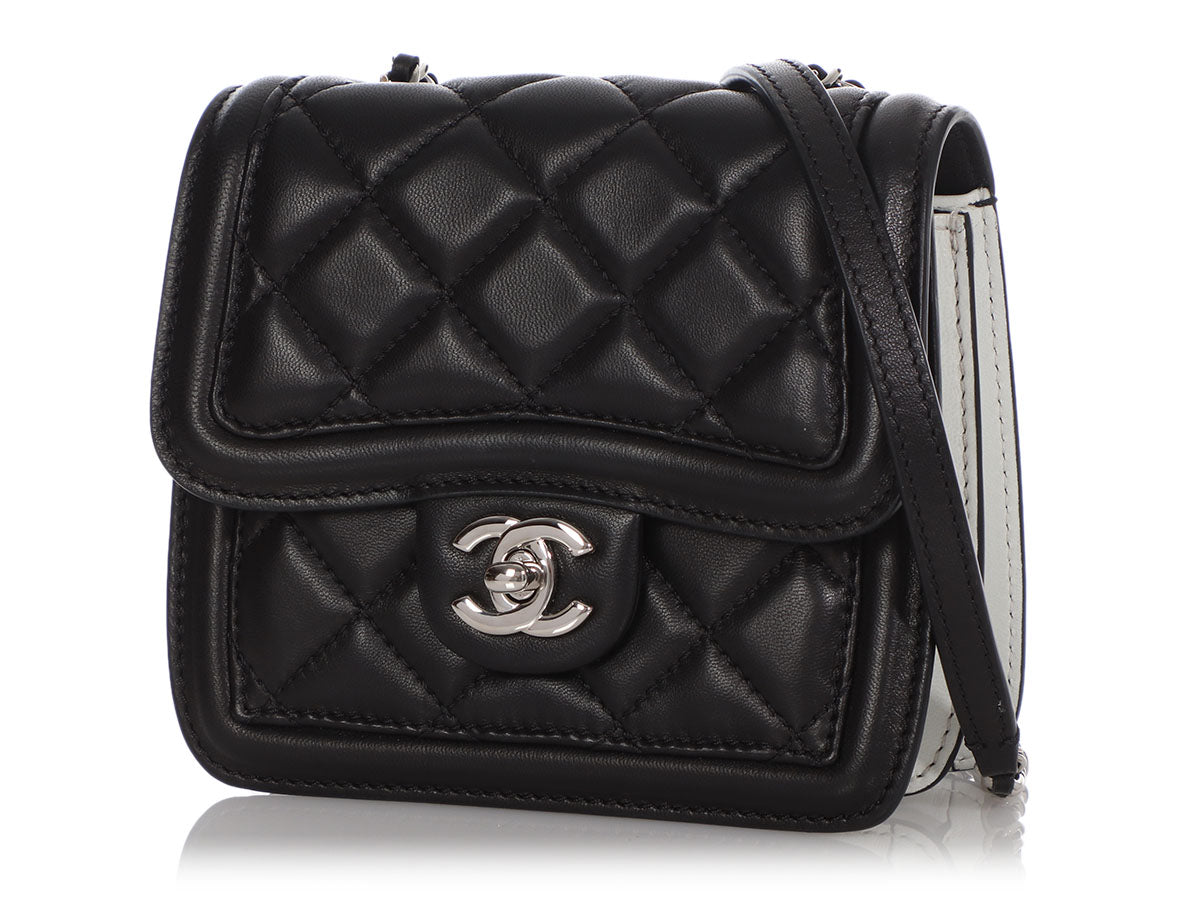 CHANEL Lambskin Quilted Graphic Mini Flap Bag Black White 579755