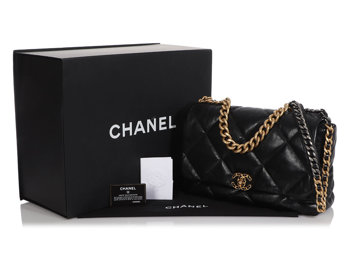 Chanel Black Brilliant Quilted Lambskin Maxi 19 Flap Brushed Gold and Ruthenium Hardware, 2021 (Very Good), Womens Handbag