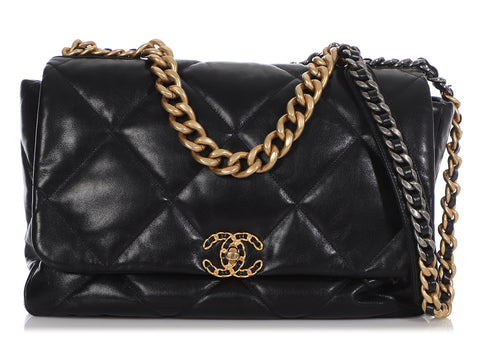 CHANEL 19 Small Flap Quilted Lambskin Leather Shoulder Bag Black - Fin