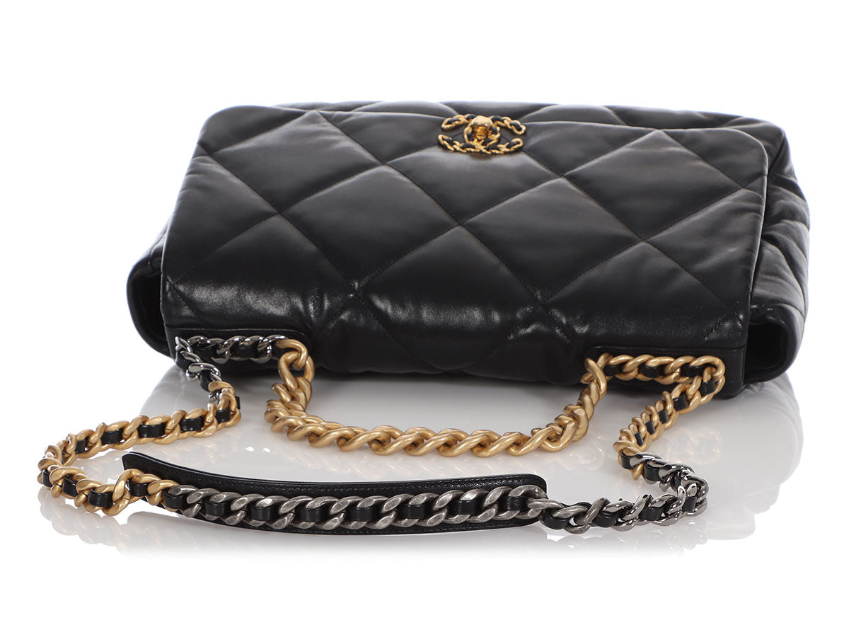 Chanel 19 Black Medium Flap Bag in Goatskin Leather with Mixed