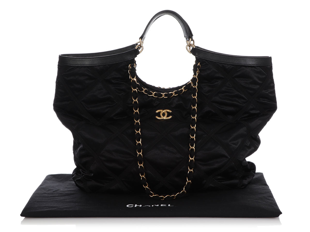 Chanel Coco Cabas Cabas Overnight Tote Black Microfiber Nylon Weekend Bag