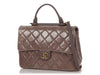 Chanel Medium Dark Gray Part-Quilted Caviar Gold Bar Top Handle Flap