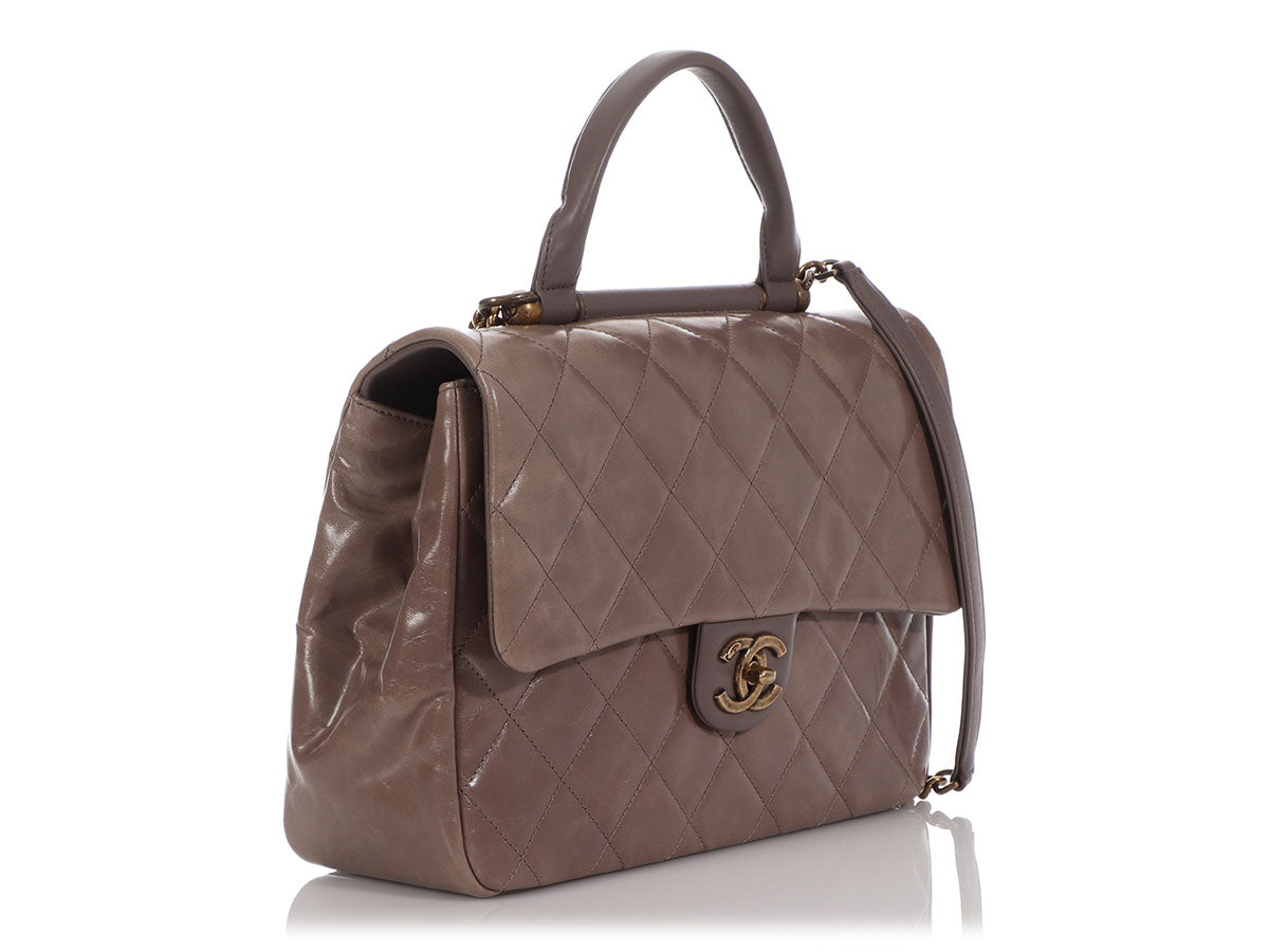 Chanel Medium Dark Gray Part-Quilted Caviar Gold Bar Top Handle Flap by Ann's Fabulous Finds