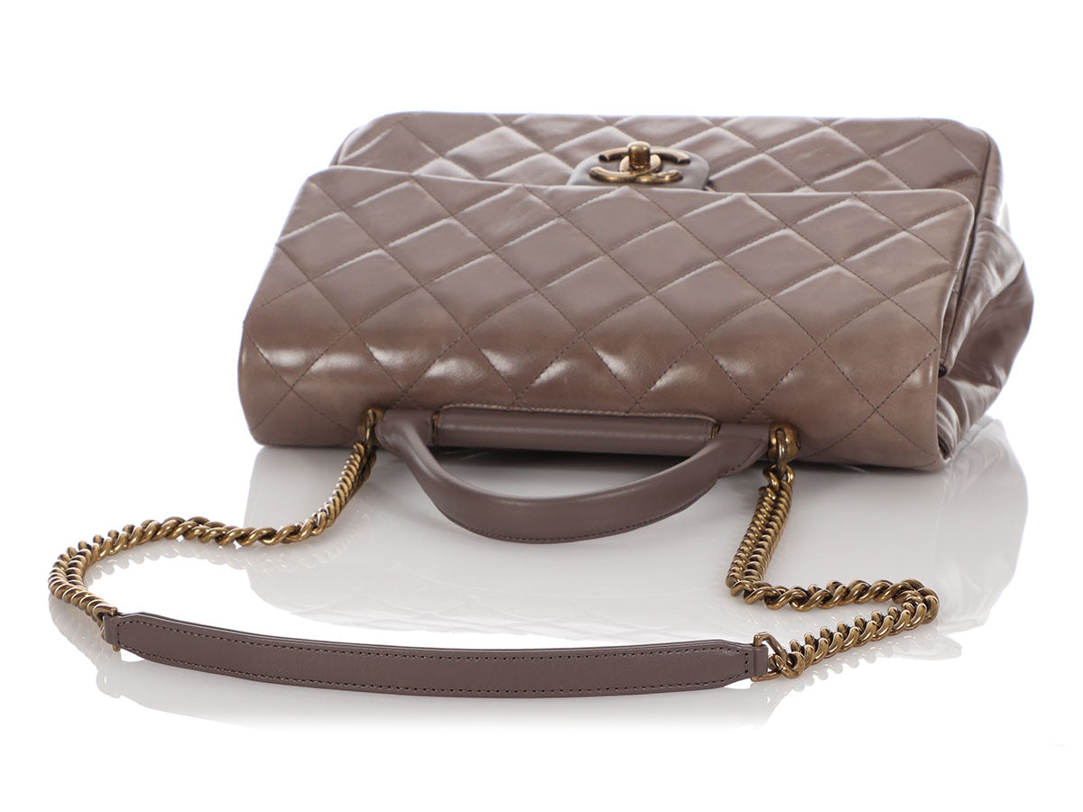 Chanel Medium Dark Gray Part-Quilted Caviar Gold Bar Top Handle Flap by Ann's Fabulous Finds