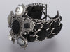 Chanel Wide Silver and Black Tweed Gripoix Logo Bracelet