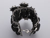 Chanel Wide Silver and Black Tweed Gripoix Logo Bracelet