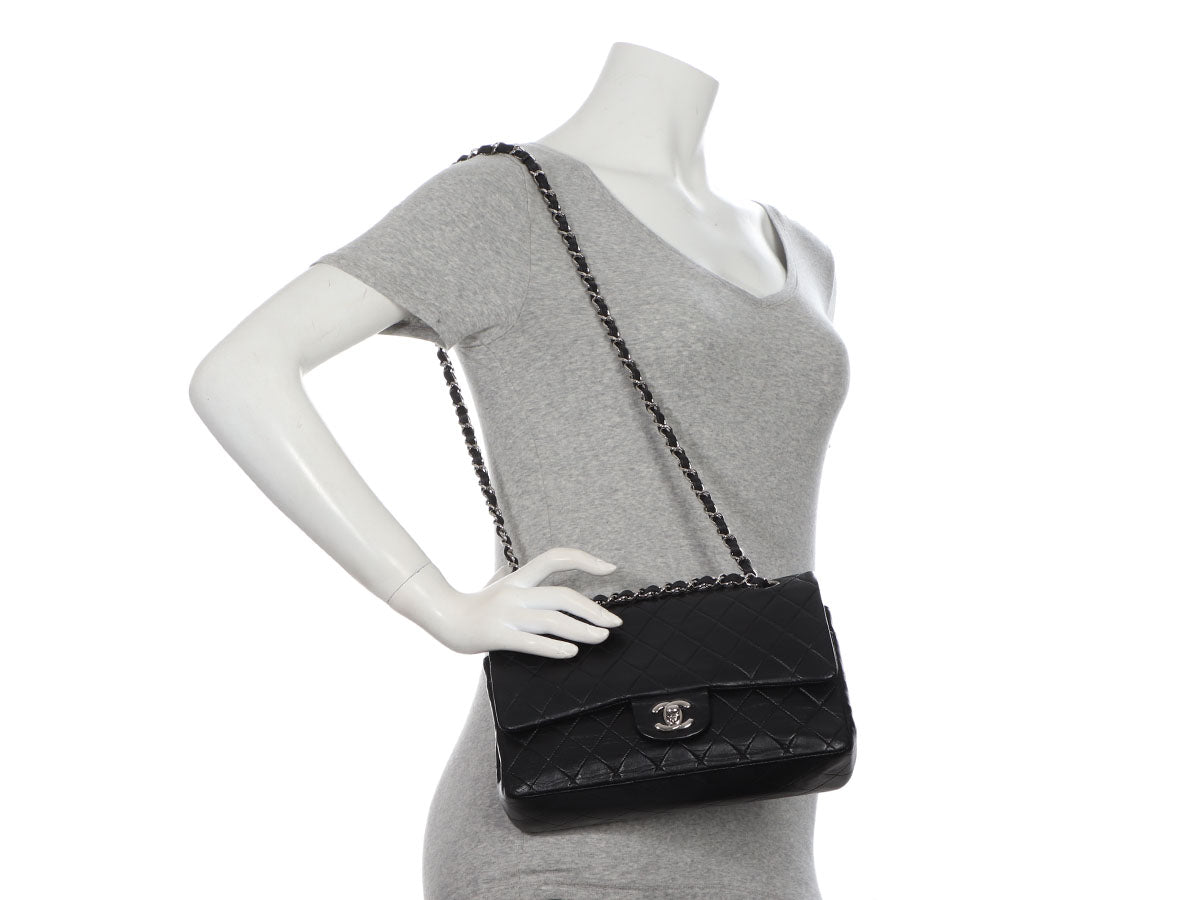 Chanel Black Quilted Matelasse Lambskin Shoulder Bag at 1stDibs