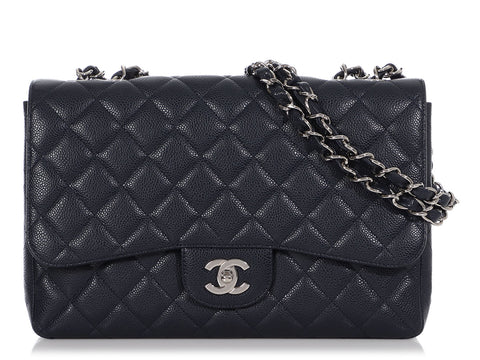 Chanel Jumbo Navy Quilted Caviar Classic Single Flap
