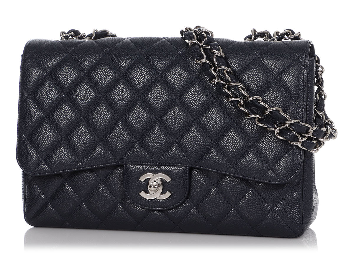 Chanel Jumbo Navy Quilted Caviar Classic Single Flap