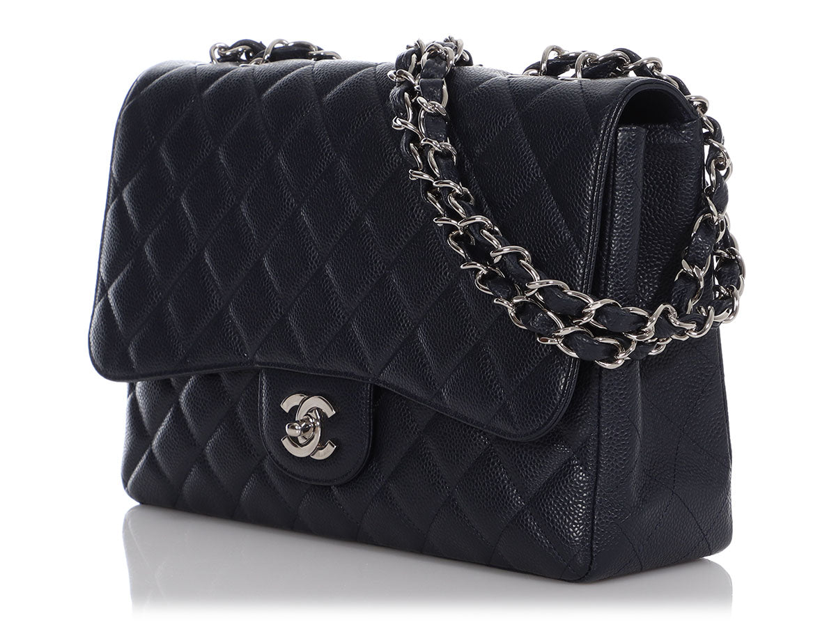 Chanel Classic Single Flap Jumbo Black Caviar Silver