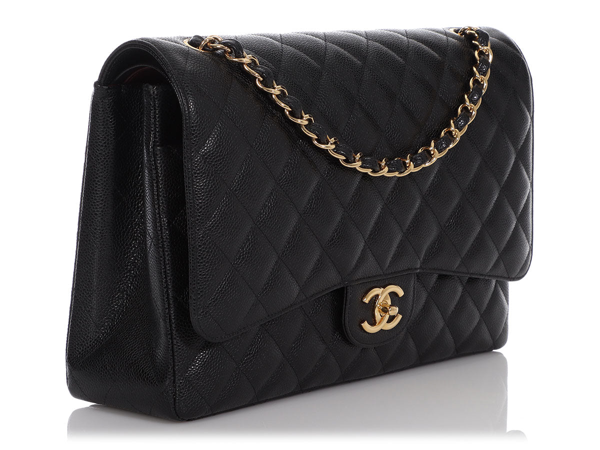 CHANEL Quilted Caviar Maxi Reissue Flap Messenger Bag Black