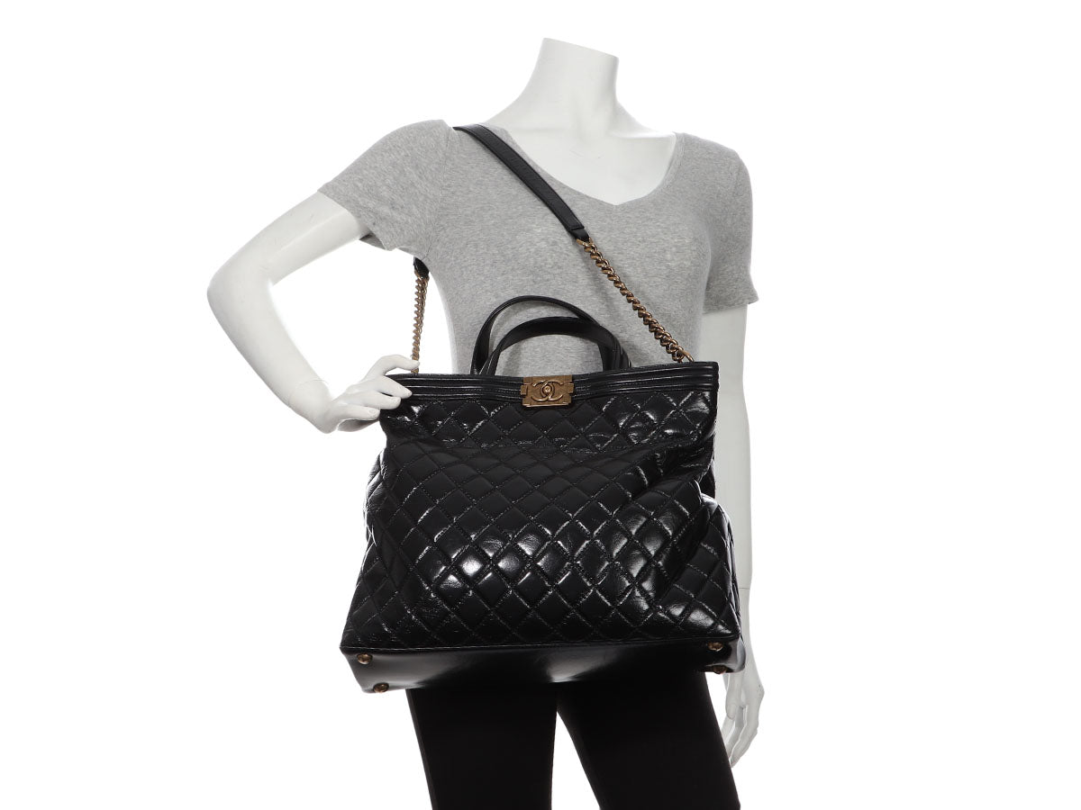 Chanel Large Black Quilted Glazed Calfskin Boy Shopping Tote by Ann's Fabulous Finds