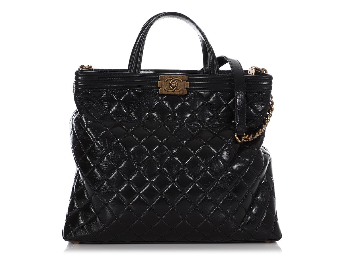 Chanel Reissue Shopping Tote Quilted Glazed Calfskin Large Black