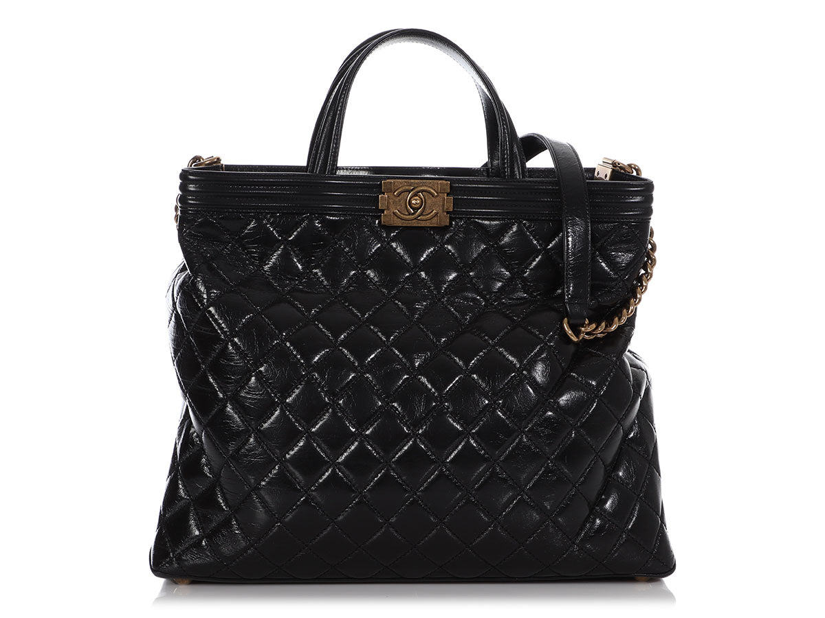 Chanel Large Black Quilted Glazed Calfskin Boy Shopping Tote by Ann's Fabulous Finds