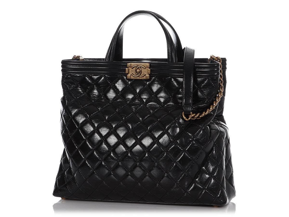 Chanel Large Black Quilted Glazed Calfskin Boy Shopping Tote by Ann's Fabulous Finds