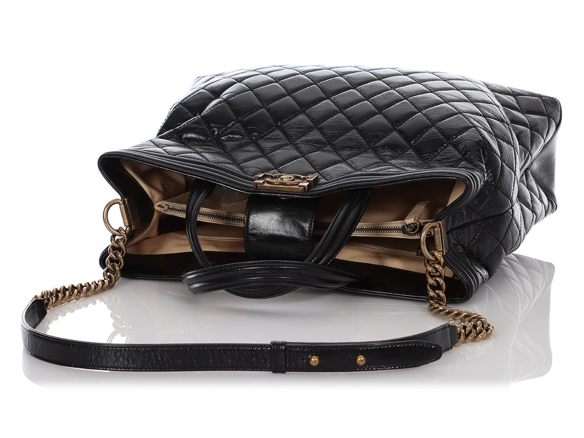 Chanel Large Black Quilted Glazed Calfskin Boy Shopping Tote by Ann's Fabulous Finds