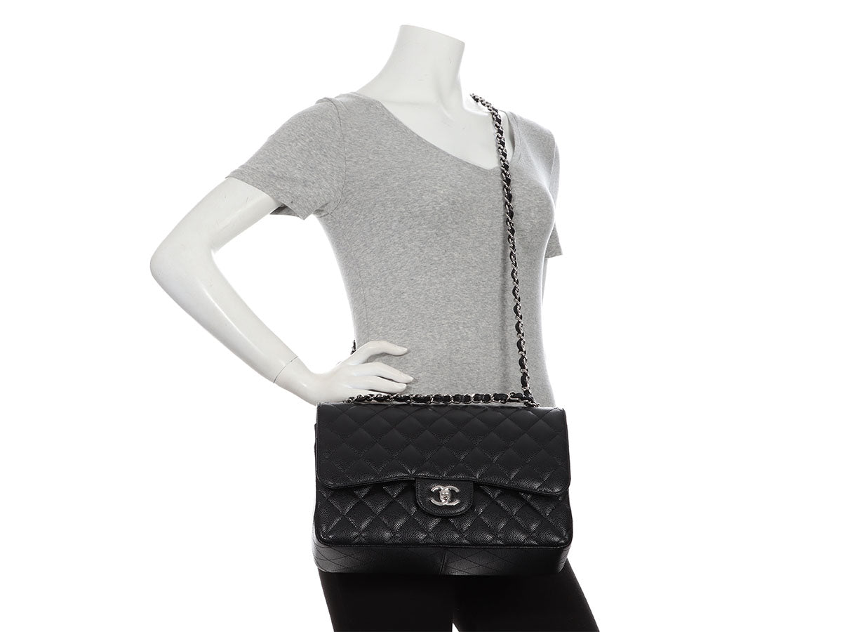 Chanel Black Quilted Caviar Jumbo Classic Double Flap Bag – STYLISHTOP