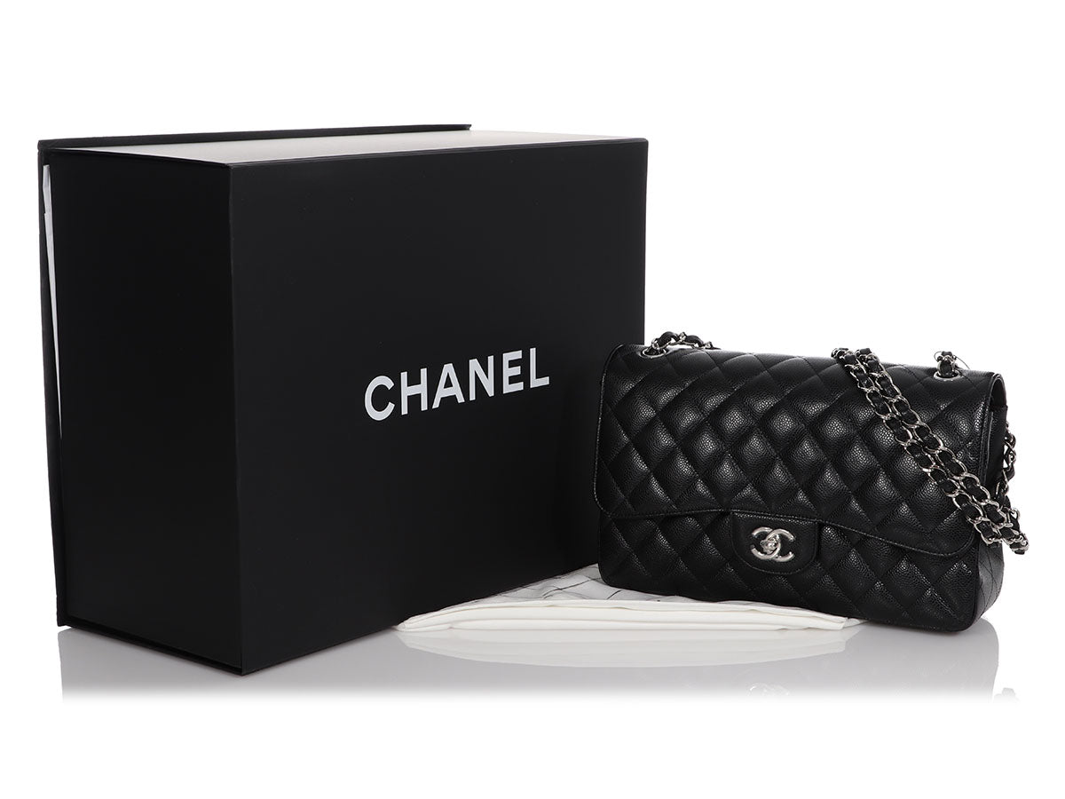 Chanel Classic Medium Double Flap Quilted Caviar Leather Crossbody Bag Black