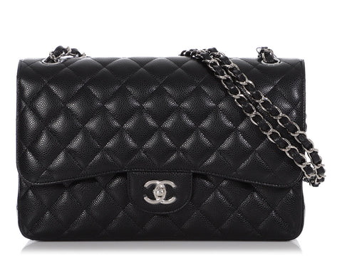 CHANEL Classic Jumbo Double Flap Lambskin Leather Shoulder Bag Black