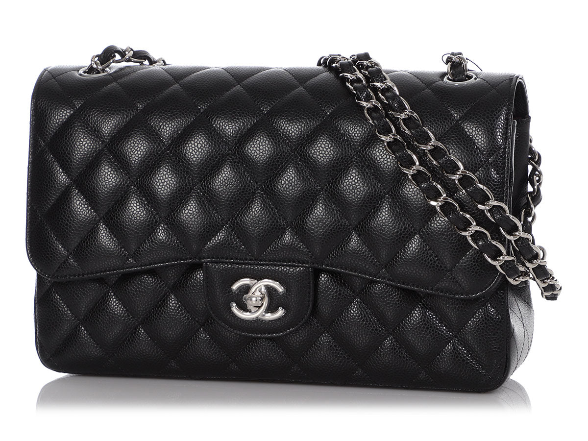 Chanel Black Leather Classic Double Flap Bag Chanel