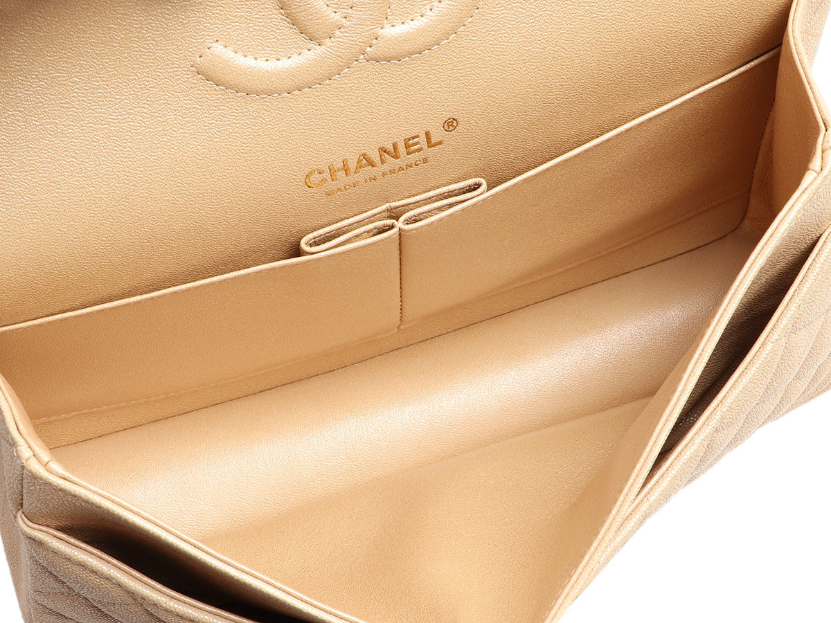 Chanel Medium Classic Double Flap Bag Yellow Iridescent Caviar Light Gold  Hardware