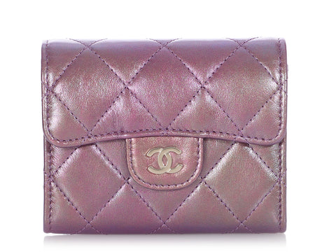 Chanel Iridescent Purple Quilted Calfskin Mini Card Holder on Chain