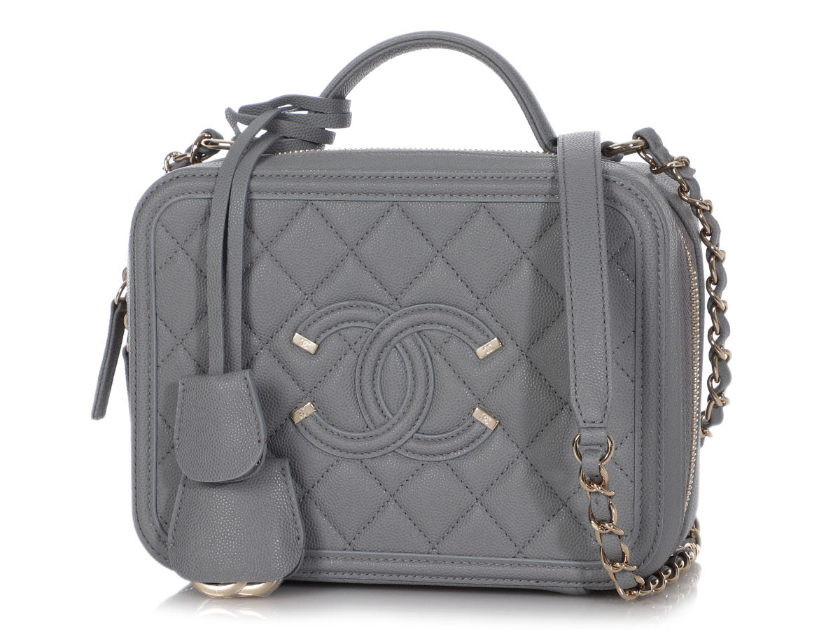 Chanel Navy Blue CC Filigree Vanity Case Bag – The Closet
