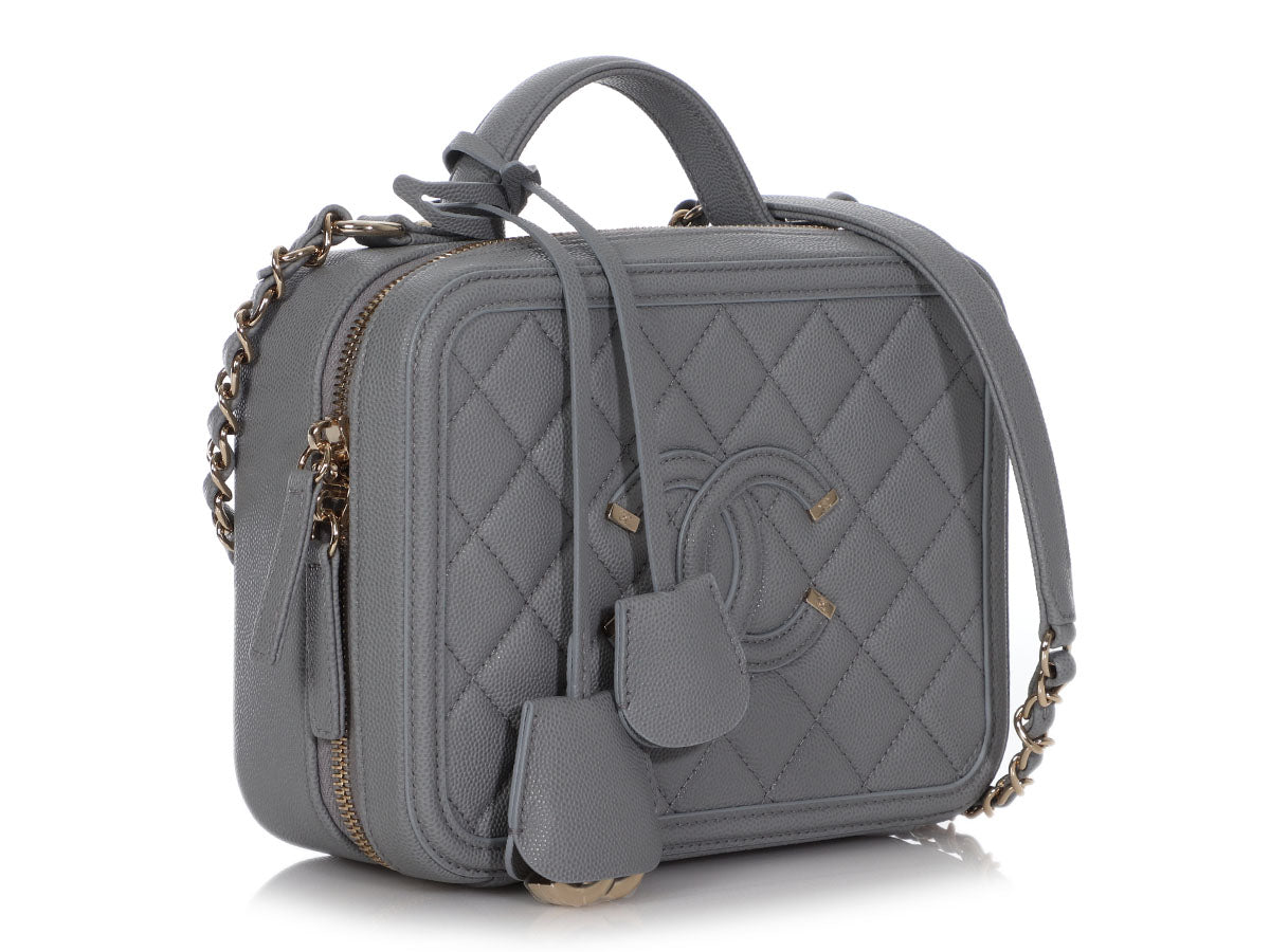 Chanel Quilted Medium CC Filigree Vanity Case Grey Caviar Light Gold H –  Coco Approved Studio