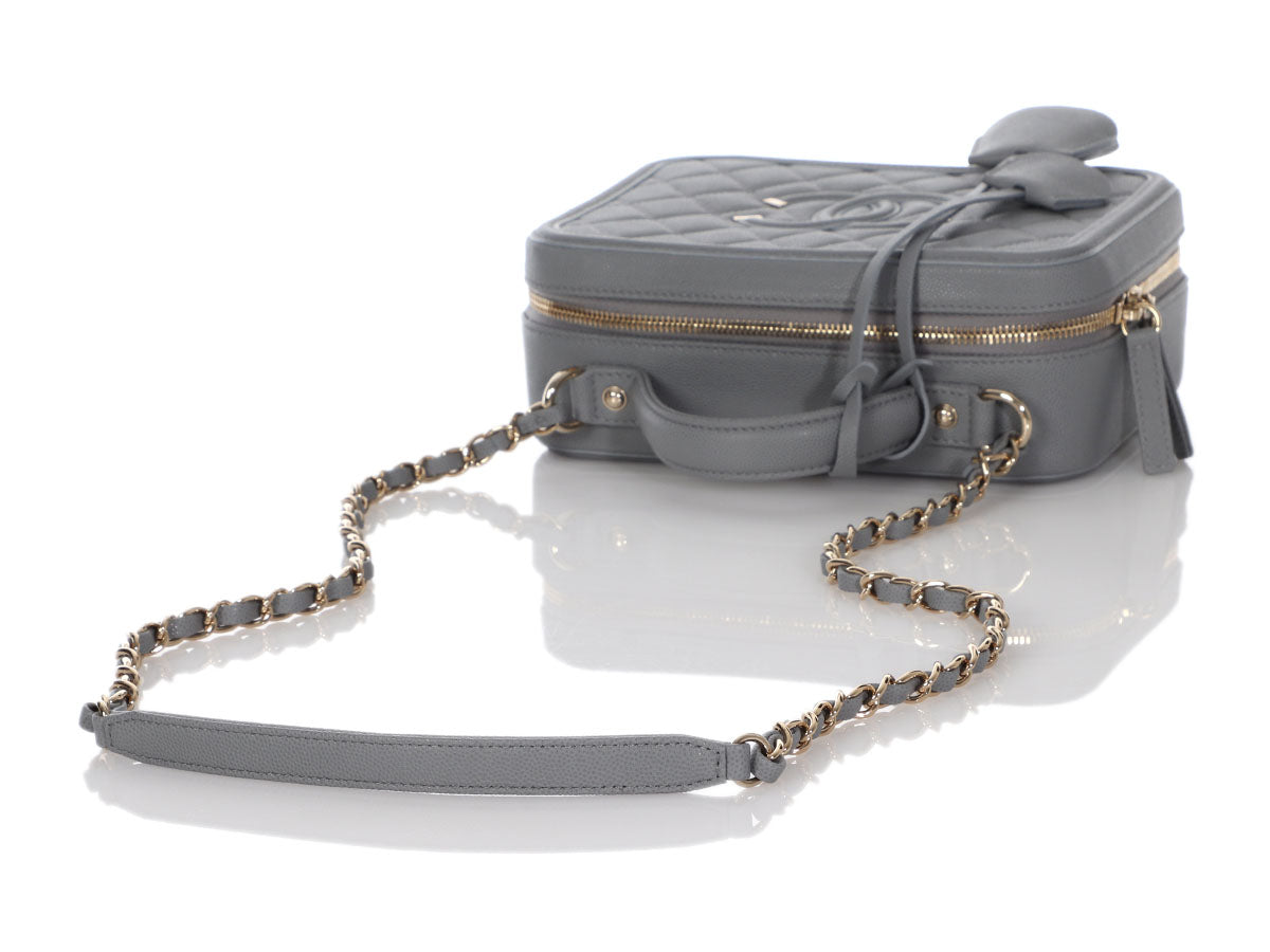 Chanel Medium Gray Part-Quilted Caviar CC Filigree Vanity Case